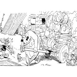 Coloriage Obélix tirant une charrette pleine d'arbres près d'Astérix Coloriage Obélix tirant une charrette pleine d'arbres près d'Astérix