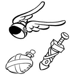 Coloriage Casque ailé, gourde et poignard d'Asterix Coloriage Casque ailé, gourde et poignard d'Asterix