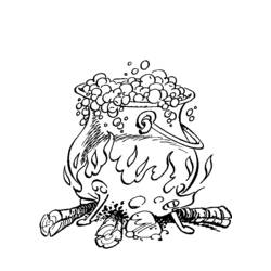 Coloriage Chaudron de potion magique bouillonnant sur un feu Coloriage Chaudron de potion magique bouillonnant sur un feu