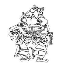 Coloriage Astérix et ses amis portant le chaudron de potion magique Coloriage Astérix et ses amis portant le chaudron de potion magique