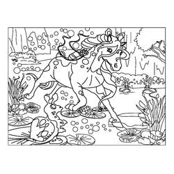 Coloriage Bella Sara cheval traversant un étang
