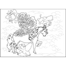 Coloriage Bella Sara cheval ailé entouré de chatons volants