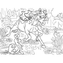 Coloriage Bella Sara cheval trottant près d'un étang