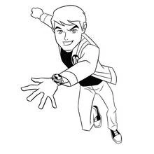 Coloriage Ben 10 en pleine course avec l'Omnitrix Coloriage Ben 10 en pleine course avec l'Omnitrix