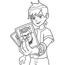 Coloriage Ben 10 montrant ses cartes de sumo Coloriage Ben 10 montrant ses cartes de sumo