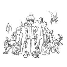 Coloriage Ben 10 entouré de ses formes extraterrestres Coloriage Ben 10 entouré de ses formes extraterrestres