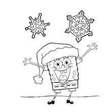 Coloriage Bob l'Éponge célébrant avec un bonnet de Noël