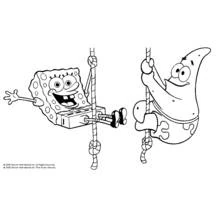 Coloriage Bob l'Éponge et Patrick grimpant sur des cordes