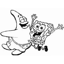 Coloriage Bob l'éponge et Patrick sautant joyeusement