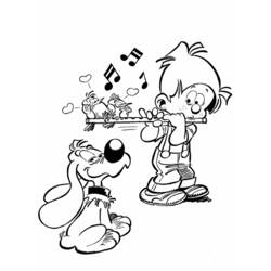 Coloriage Boule et Bill jouant de la flûte pour deux oiseaux