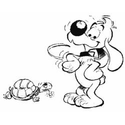 Coloriage Bill jouant avec un ballon près d'une tortue