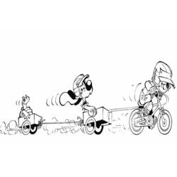 Coloriage Boule et Bill tirés en chariot par un vélo