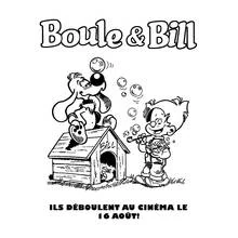 Coloriage Boule et Bill soufflant des bulles près de la niche