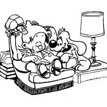 Coloriage Boule et Bill lisent dans le fauteuil