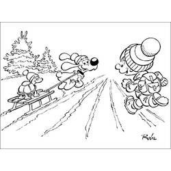 Coloriage Boule et Bill glissent dans la neige