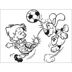 Coloriage Boule et Bill jouant au football