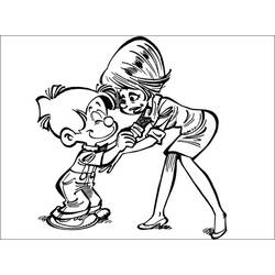 Coloriage Boule et Bill offrant des fleurs à maman