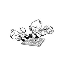 Coloriage Boule et Bill lisant une bande dessinée