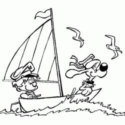 Coloriage Boule et Bill naviguant sur un bateau