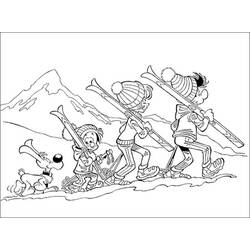 Coloriage Boule et Bill en famille partant au ski