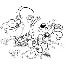 Coloriage Boule et Bill courant joyeusement dans l'herbe