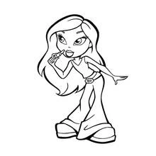 Coloriage Bratz appliquant du rouge à lèvres