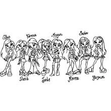Coloriage Bratz filles posant pour une photo de groupe