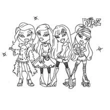 Coloriage Bratz filles posant ensemble en tenues stylées