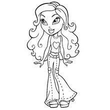 Coloriage Bratz avec un haut cœur et un jean évasé