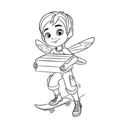 Coloriage Jasper sur un skateboard avec une boîte