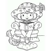 Coloriage Fraisinette en train de lire dans un fauteuil