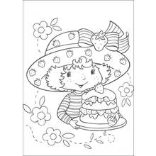 Coloriage Fraisinette tenant un gâteau aux fraises