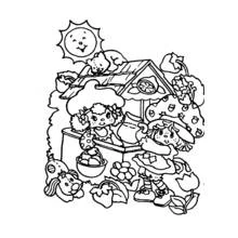 Coloriage Fraisinette avec sa copine près de la cabane aux fraises