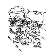 Coloriage Fraisinette et son amie se promenant avec un chaton