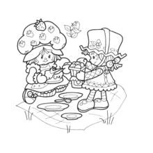 Coloriage Fraisinette en pique-nique avec une amie