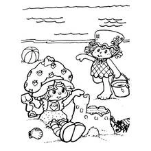 Coloriage Fraisinette et son amie construisent un château de sable