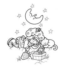 Coloriage Fraisinette endormie sous la lune avec son chat