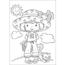 Coloriage Fraisinette avec son grand chapeau à fraises et son chat