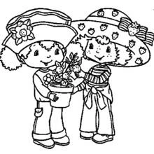Coloriage Fraisinette et son amie tenant un pot de fleurs