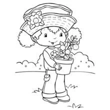 Coloriage Fraisinette tenant un plant de fraises