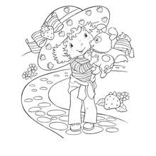 Coloriage Fraisinette tenant son chiot dans les bras
