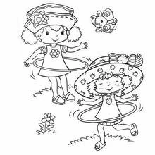 Coloriage Charlotte aux fraises jouant au hula hoop avec une amie