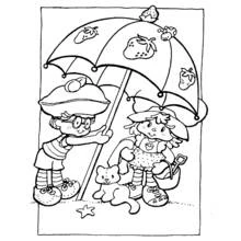 Coloriage Fraisinette et son amie sous un parapluie aux fraises