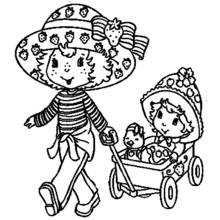 Coloriage Fraisinette promenant son amie en chariot