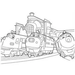 Coloriage Chuggington trois trains devant la gare