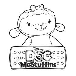 Coloriage Câline la peluche agnelle au-dessus du logo Docteur La Peluche