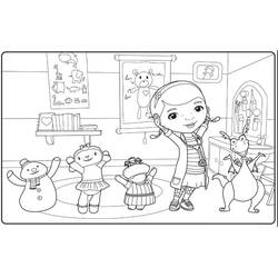 Coloriage Docteur La Peluche avec ses amis en peluche