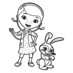 Coloriage Docteur La Peluche avec son stéthoscope et son lapin