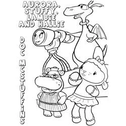 Coloriage Docteur La Peluche avec Aurora, Stuffy, Lambie et Hallie
