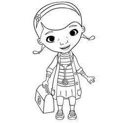 Coloriage Docteur La Peluche debout avec sa trousse médicale